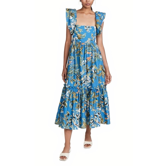 Cara Cara Midi Floral Flutter-Sleeve Smocked Darby Dress - Picture 3 of 8